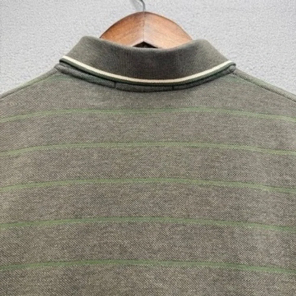 Polo Ralph Lauren Polo Shirt Striped Classic Fit Large Olive Green Cotton Pique